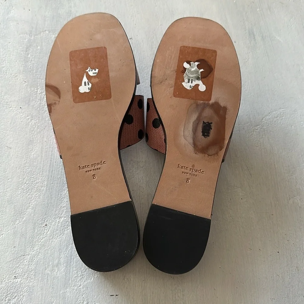 Kate Spade Dock Strappy Leather Slide Sandal Pink Black Dolka Dots Size 8 Summer